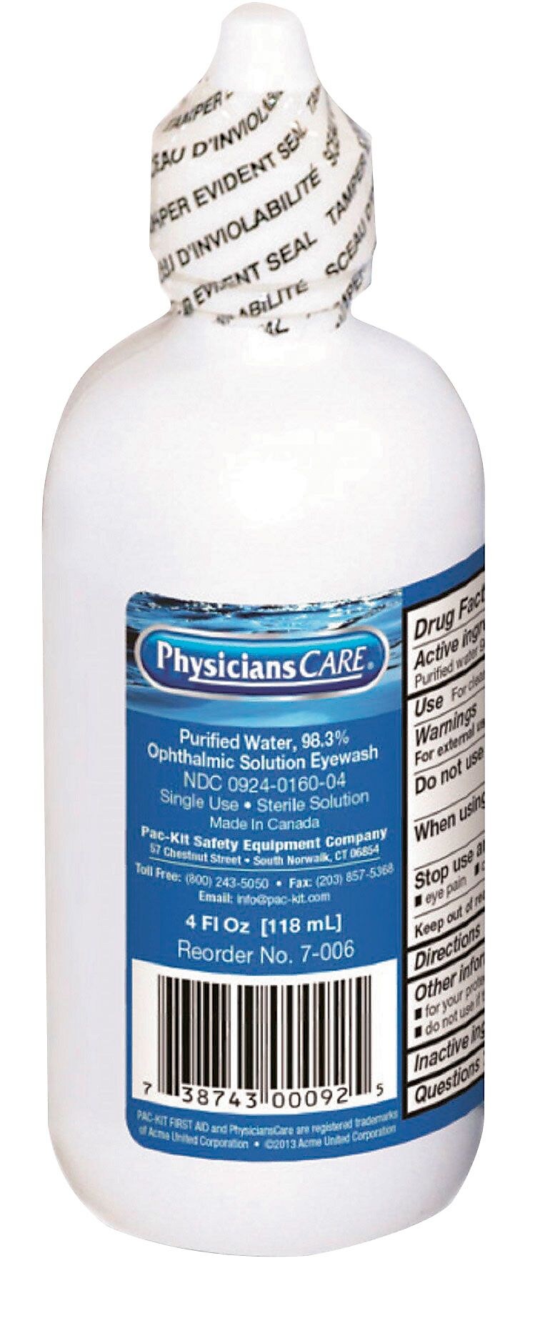 PhysiciansCare Emergency First aid Disposable Eye Wash, 4 oz. (12304)