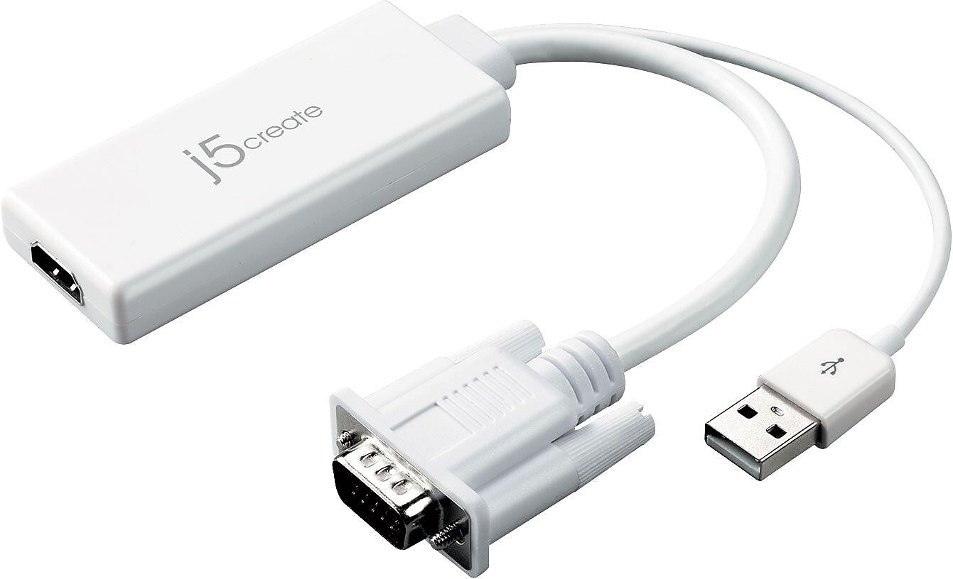 j5create VGA to HDMI Video Audio Adapter, Male to Female, White (JDA214)