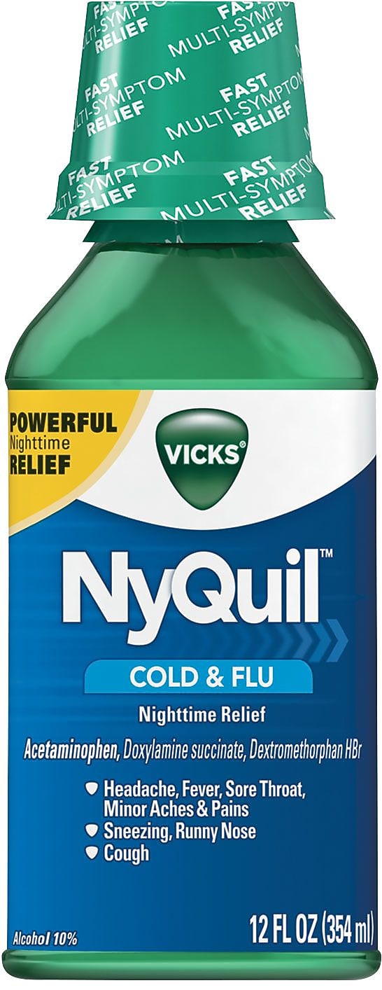 Vicks® NyQuil Cold & Flu Nighttime Liquid, 12 oz Bottle, 12/Carton (PGC01426)