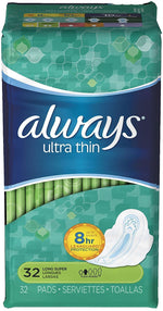 Always Ultra Thin Pads with Wings, Super Long, 32/Carton (PGC97020PK)