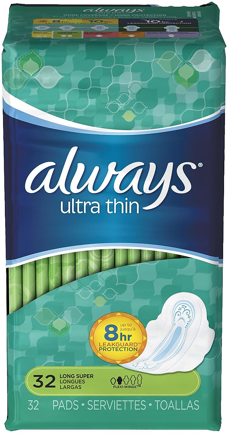 Always Ultra Thin Pads with Wings, Super Long, 32/Carton (PGC97020PK)