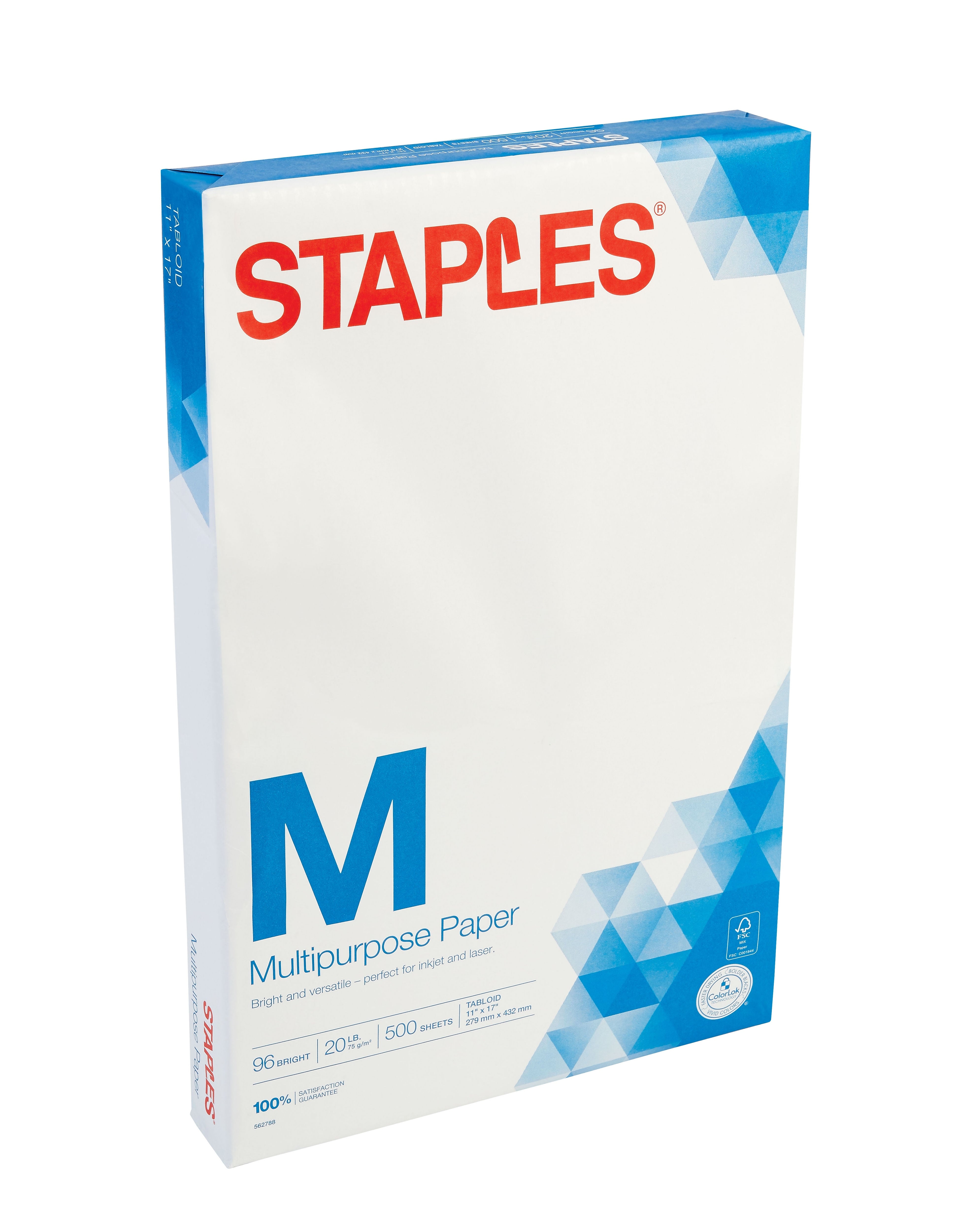 Staples 11" x 17" Multipurpose Paper, 20 lbs., 96 Brightness, 500/Ream (05033)