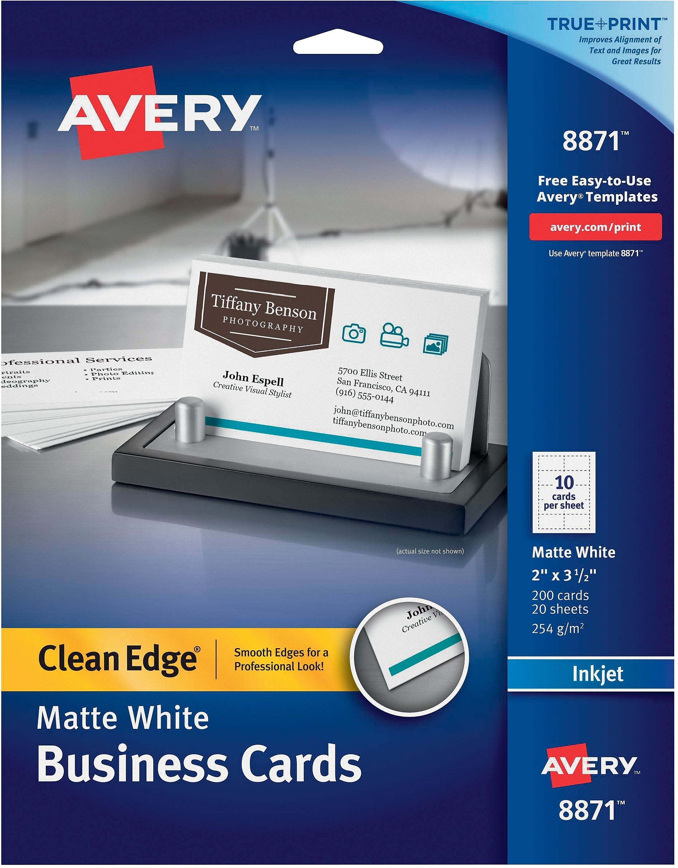 Avery Clean Edge Business Cards, 2" x 3 1/2", Matte White, 200 Per Pack (8871)