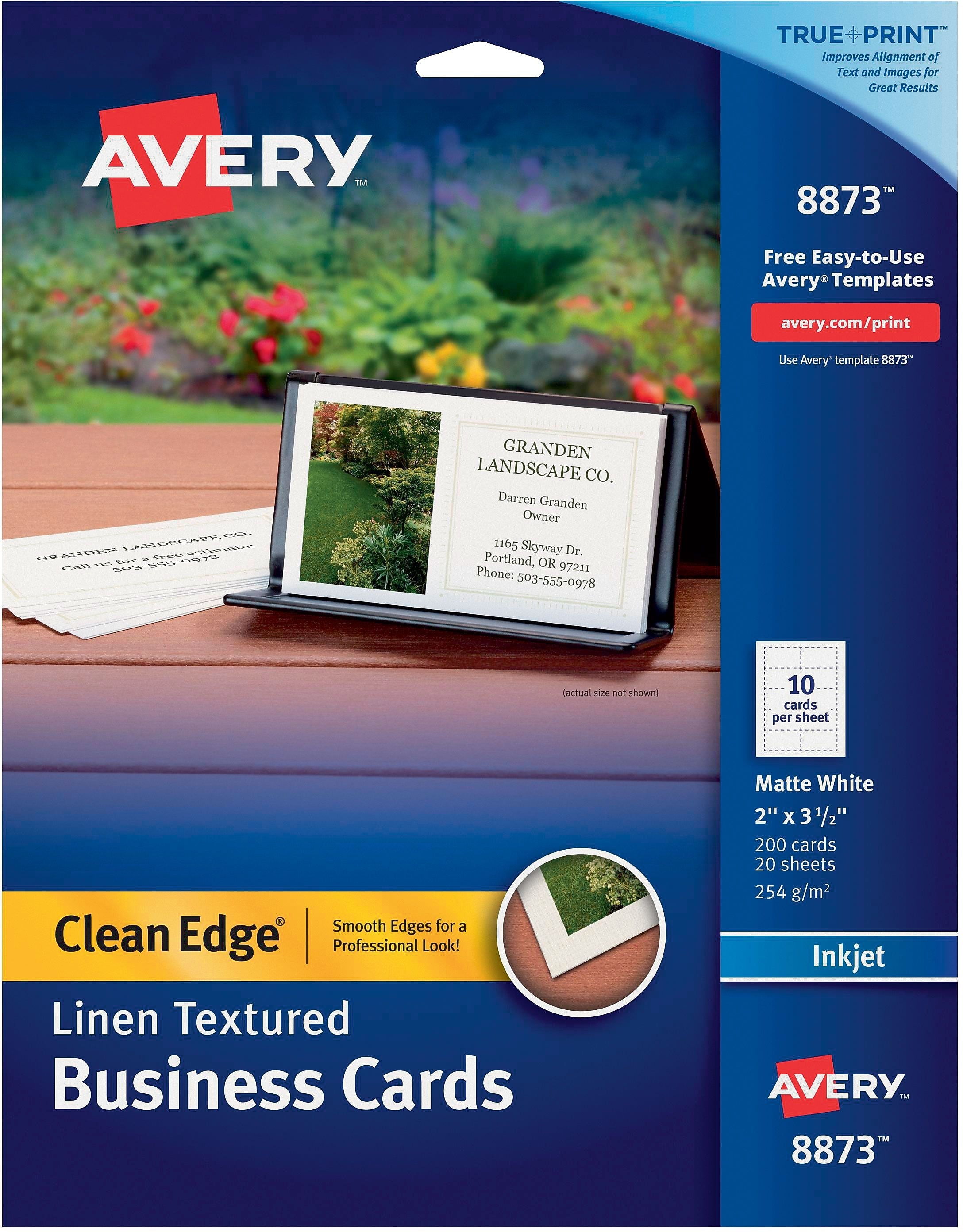 Avery Clean Edge Business Cards, 2" x 3 1/2", Linen Textured White, 200 Per Pack (8873)