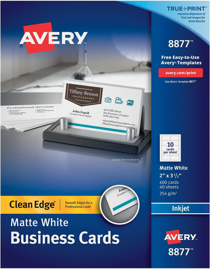 Avery Clean Edge Business Cards, 2" x 3 1/2", Matte White, 400 Per Pack (8877)