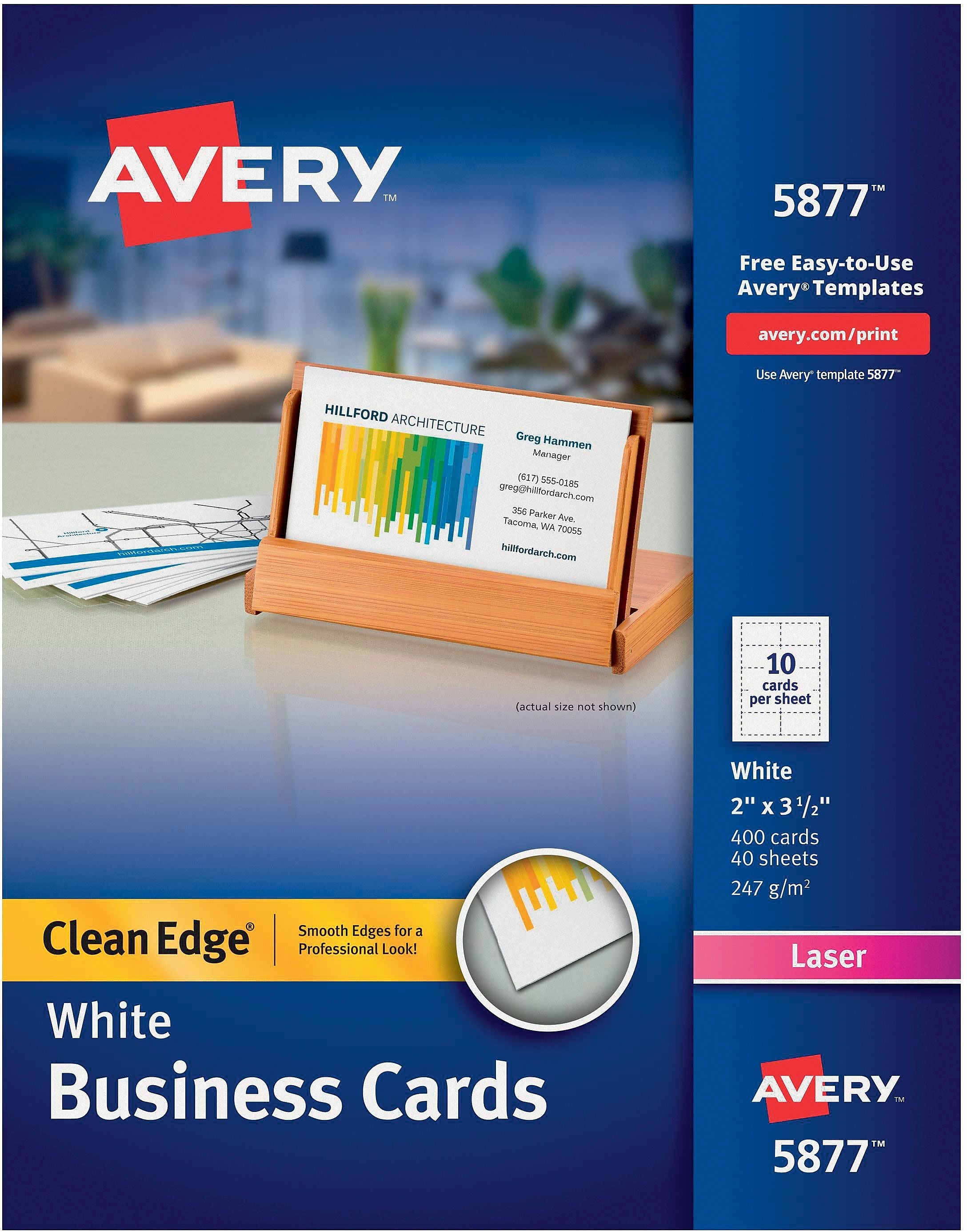 Avery Clean Edge Business Cards, 2" x 3 1/2", Matte White, 400 Per Pack (5877)