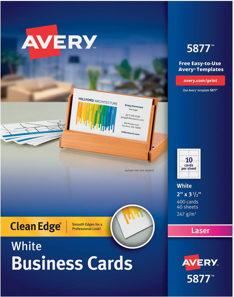Avery Clean Edge Business Cards, 2" x 3 1/2", Matte White, 400 Per Pack (5877)