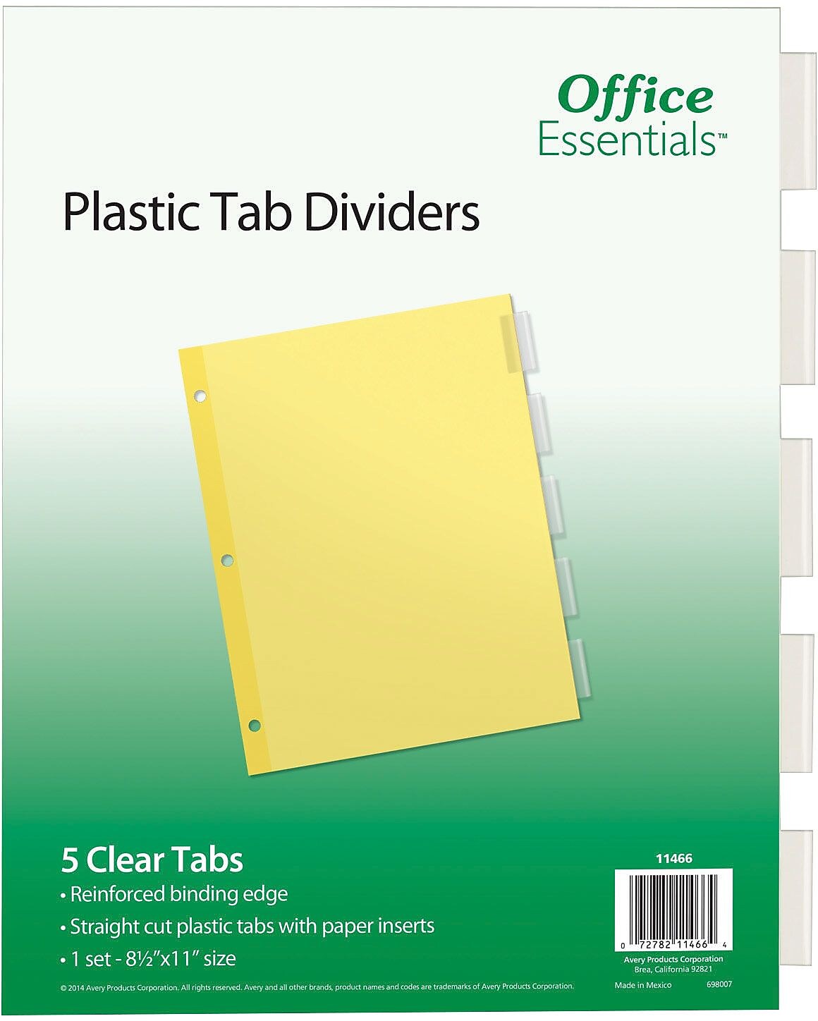 Office Essentials Insertable Paper Dividers, 5 Tabs, Clear (11466)