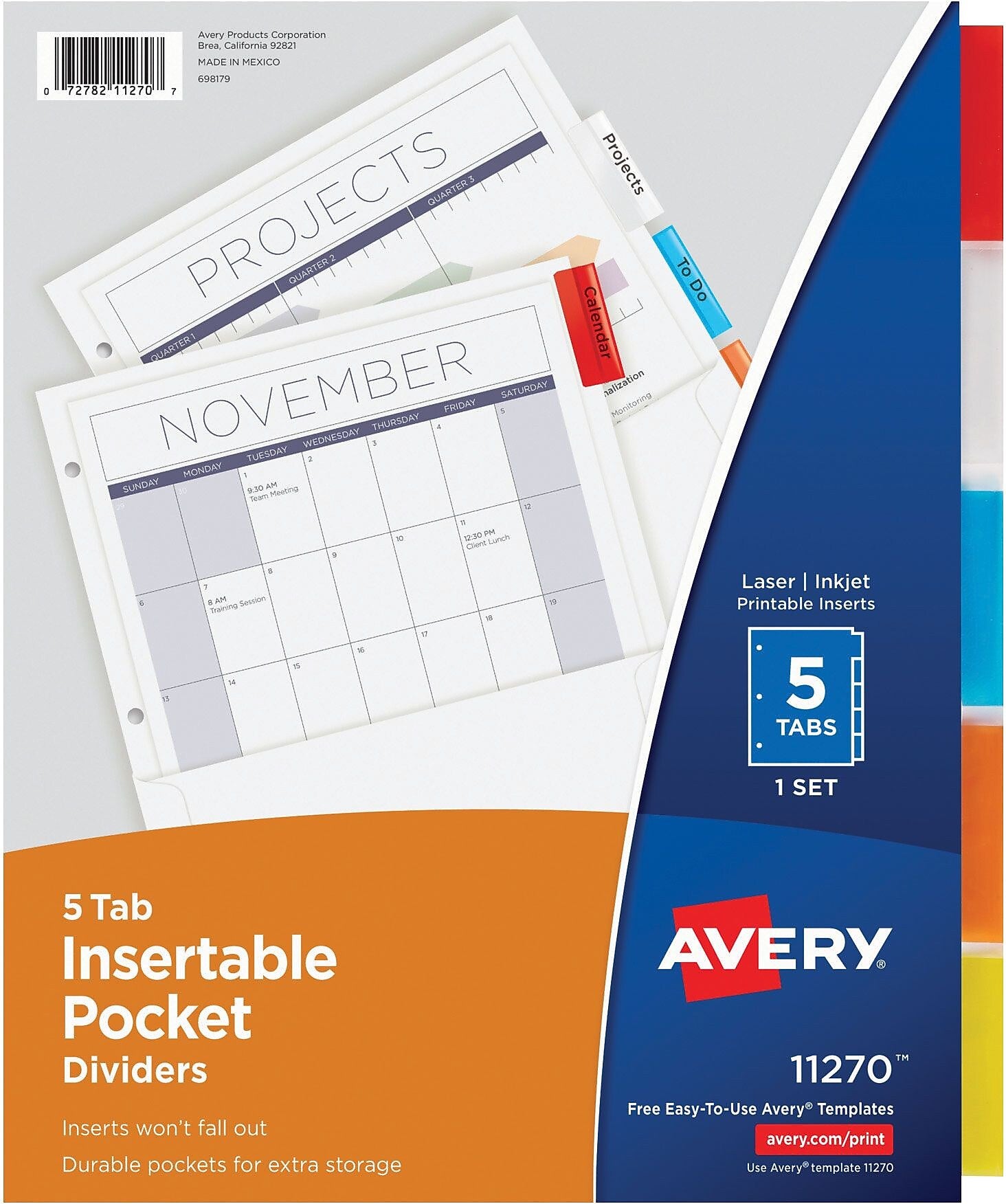 Avery Blank Insertable Divider, 5-Tab, White, Set (11270)