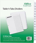 Office Essentials® Table 'N Tabs Dividers, 1-15 Tab, White, 8 1/2" x 11", 1/St