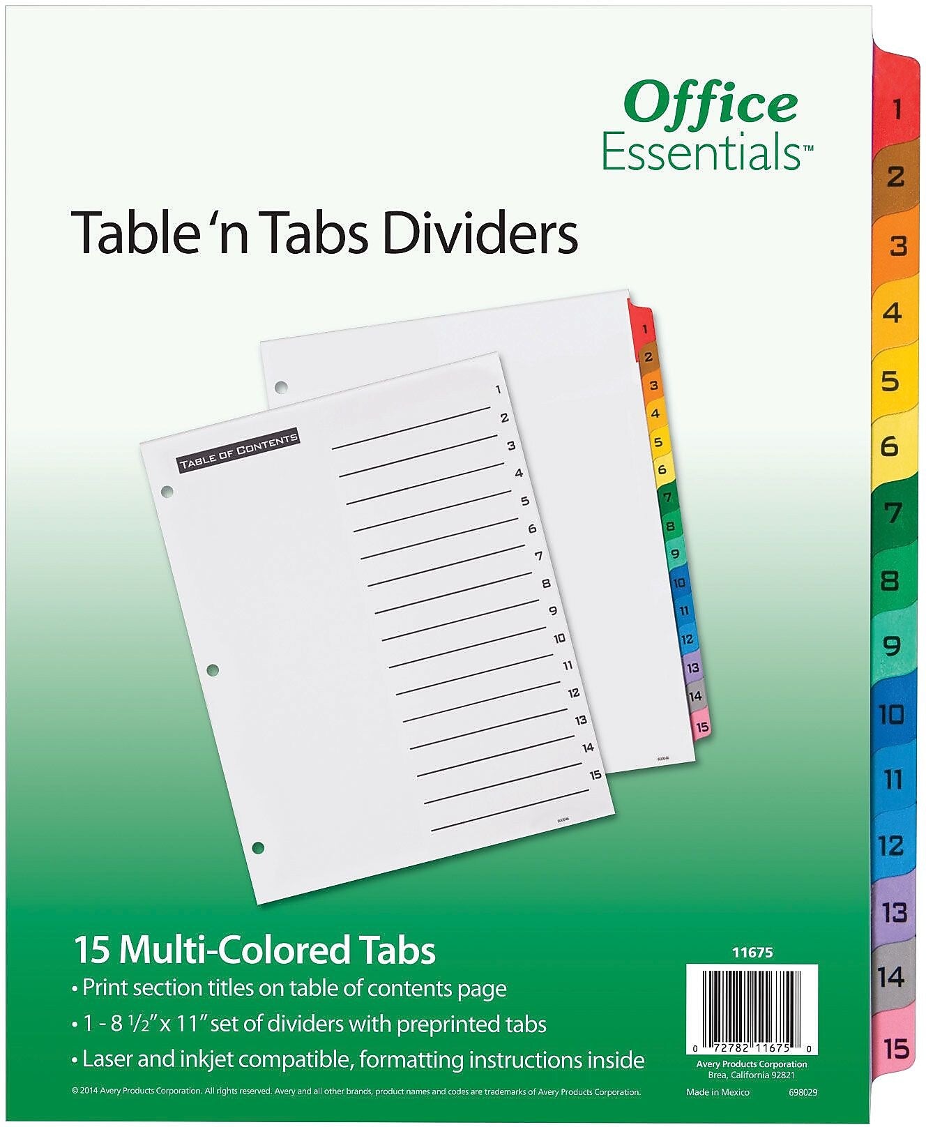 Avery Preprinted Dividers, 15-Tabs, Multicolor, Set (11675)