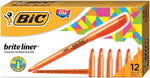 BIC Brite Liner Stick Highlighter, Chisel Tip, Orange, Dozen (90338/BL11OR)