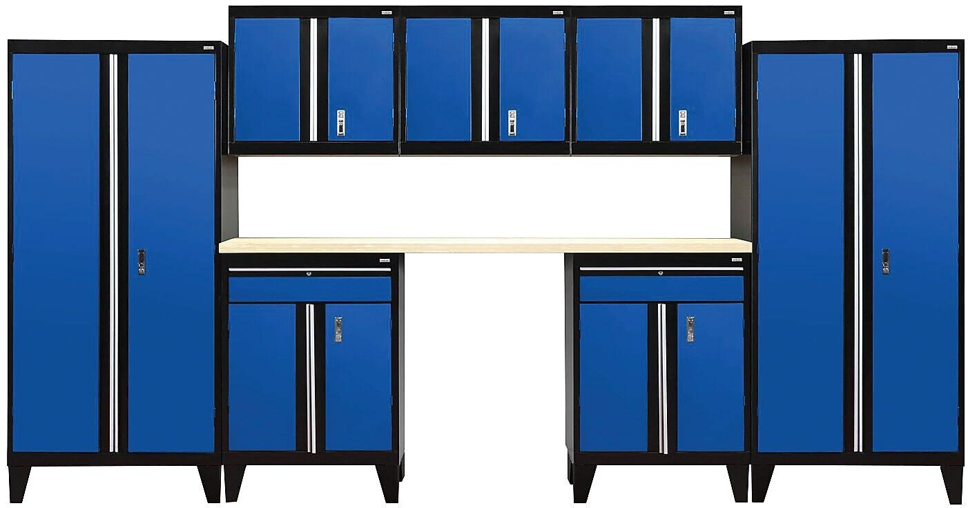 Sandusky Modular 8 pc. Set Storage System, Black Frame/Blue Doors