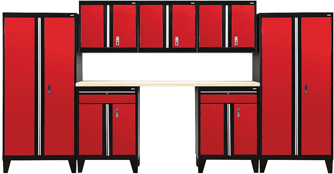Sandusky Modular 8 pc. Set Storage System, Black Frame/Red Doors