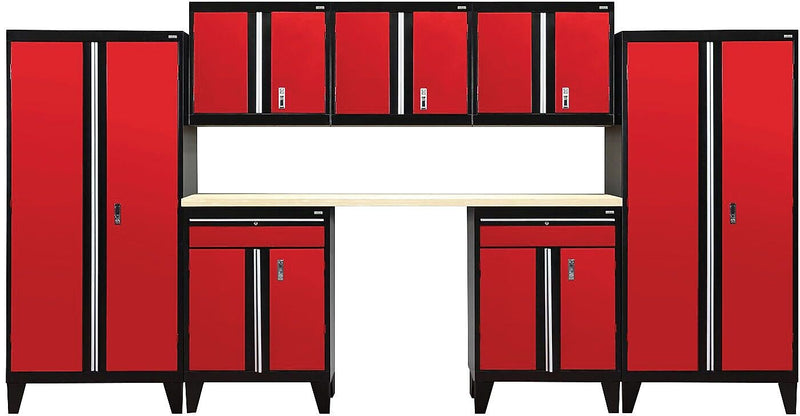 Sandusky Modular 8 pc. Set Storage System, Black Frame/Red Doors