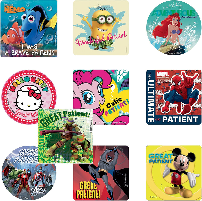SmileMakers Medical Licensed Character Sticker Sampler, 2 1/2" x 2 1/2", Assorted, 100/Pack, 10 Packs/Box (MCSS-B)