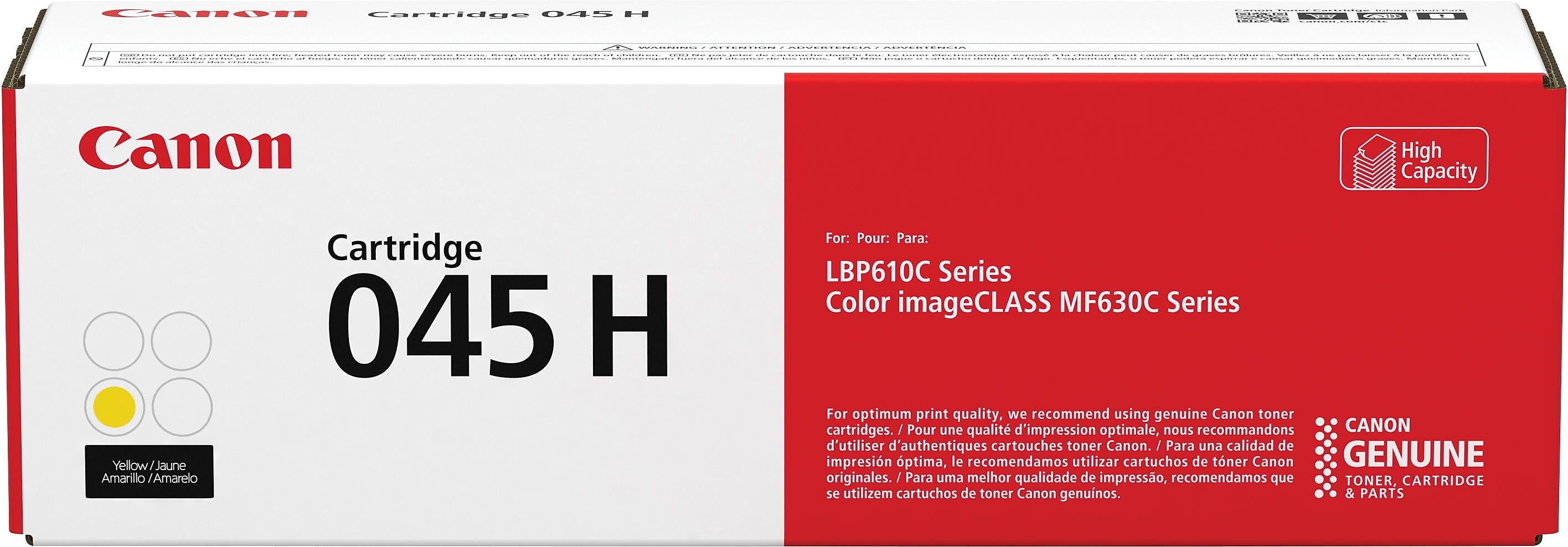 Canon 045 H Yellow High Yield Toner Cartridge, Prints Up to 2,200 Pages (1243C001)