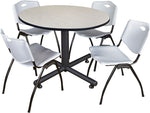 Regency Seating Kobe 48" Round Breakroom Table- Maple & 4 'M' Stack Chairs- Grey