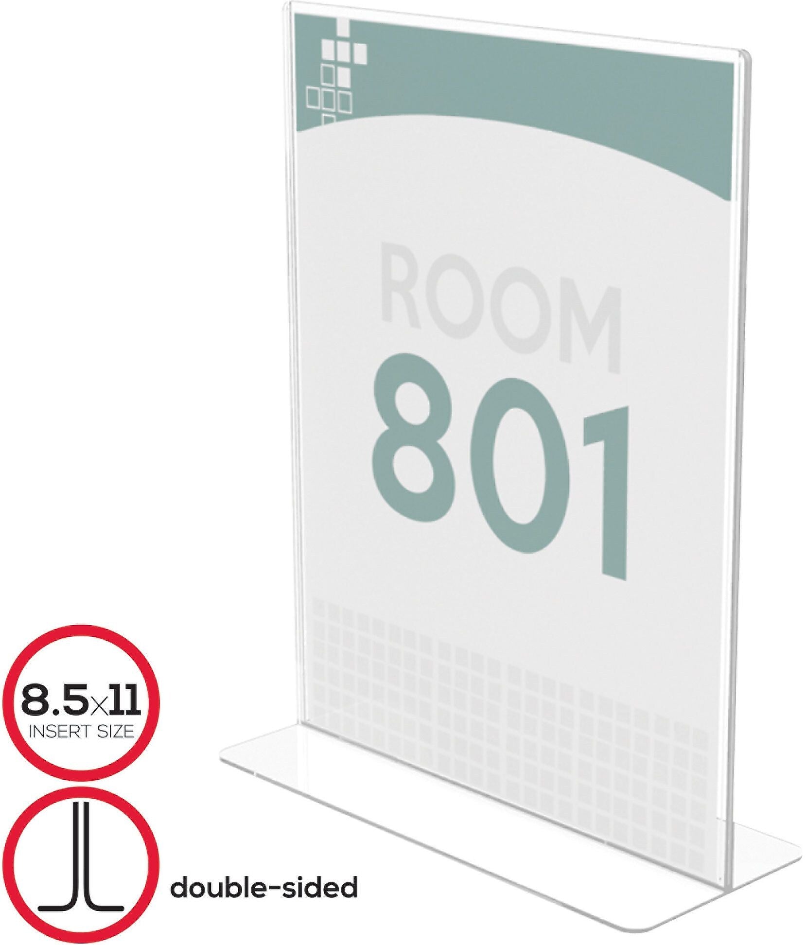 Deflecto® Superior Image® Double-Sided Sign Holder, 8.5" x 11", Clear Plastic (590801)