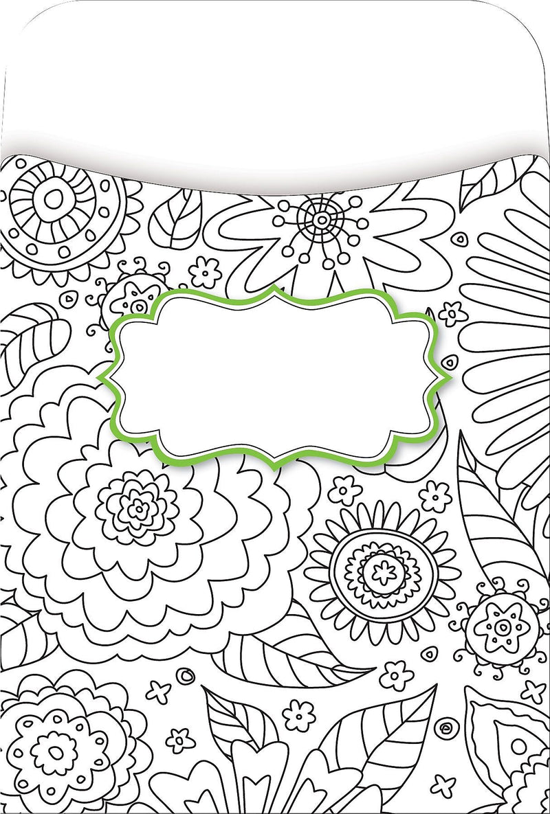 Barker Creek Color Me! In My Garden Library Pockets, 5.125" x 3.5", 30/Pack (BC1243)