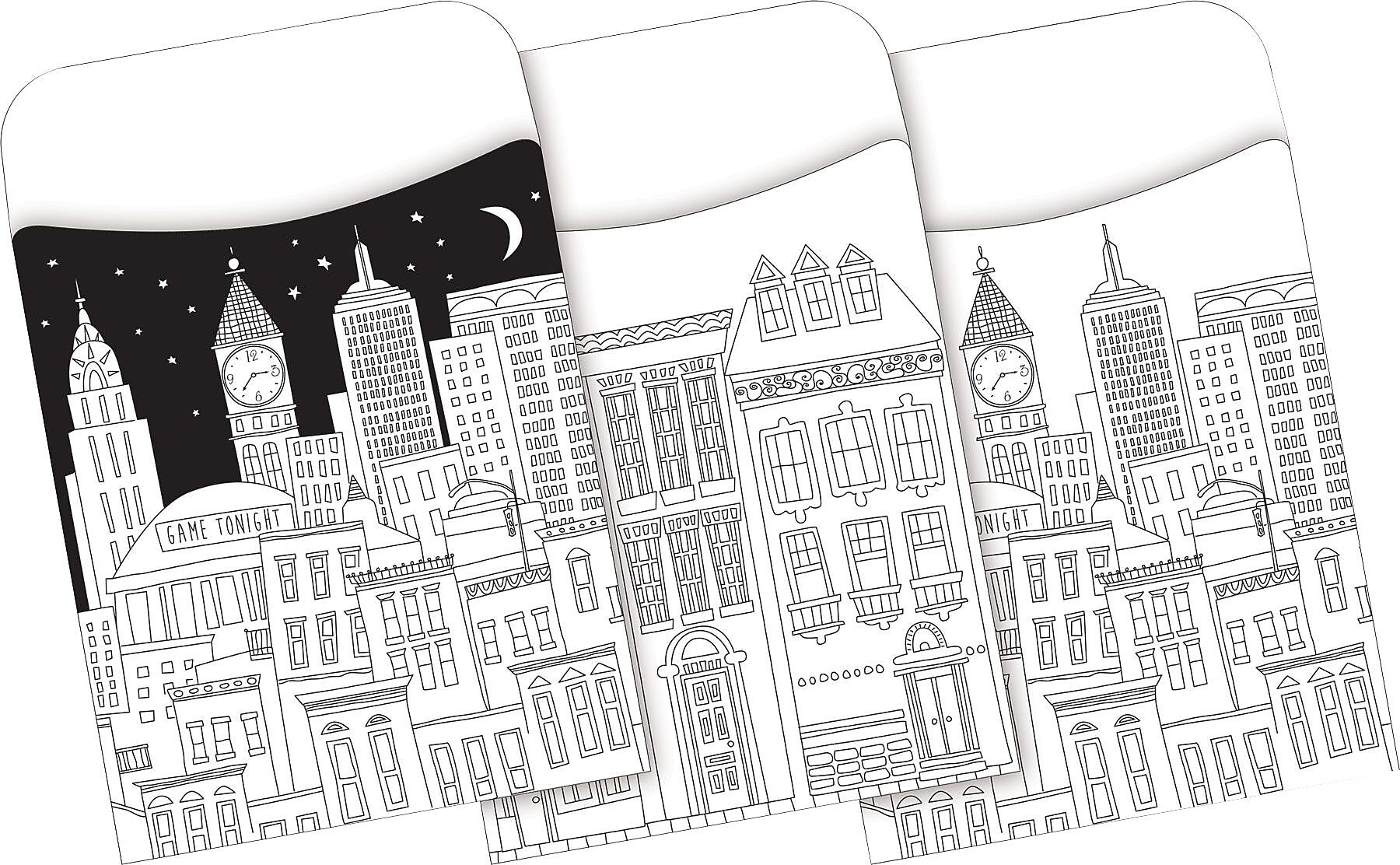 Barker Creek Color Me! Cityscapes Library Pockets, 5.125" x 3.5", 60/Pack (BC1244)