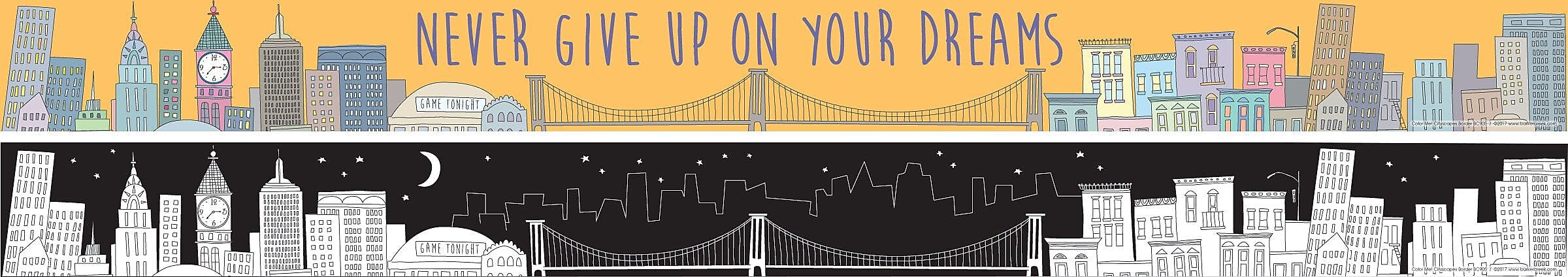 Barker Creek Double-Sided Border with Quote, 35" x 3", Color Me! Cityscapes, 12/Pack (BC905)