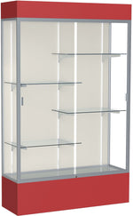 Ghent Spirit 48"W x 80"H x 16"D Lighted Floor Case, Plaque Back, Satin Finish, Red Base and Top