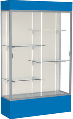 Ghent Spirit 48"W x 80"H x 16"D Lighted Floor Case, Plaque Back, Satin Finish, Royal Blue Base and Top
