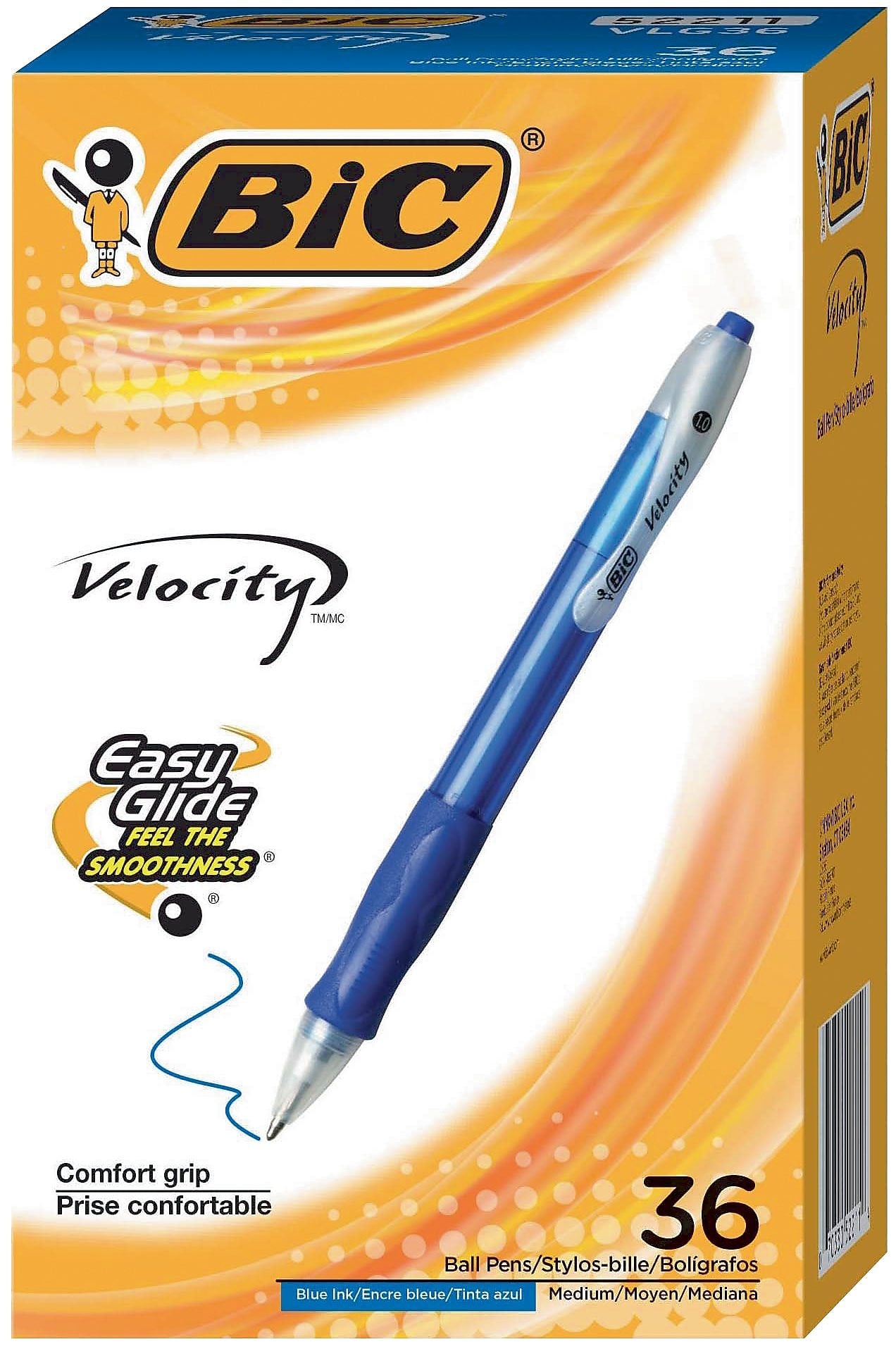 BIC Velocity Retractable Ballpoint Pens, Blue Ink, 1.0mm, 36/Pack (VLG361BLU)