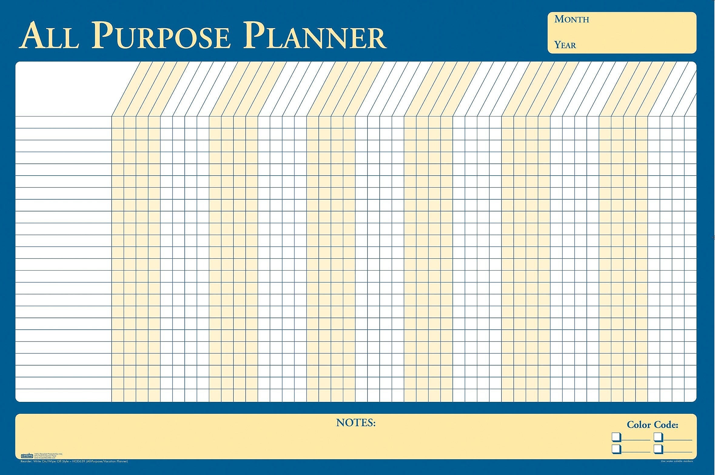 House of Doolittle 36" x 24" Reversible All Purpose/Vacation Planner, Yellow/Blue (639)