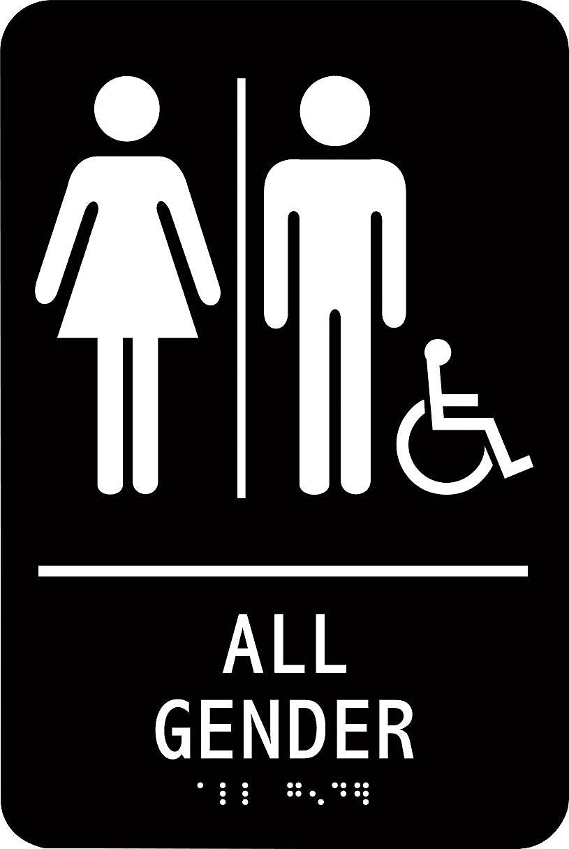 Accuform ADA Braille Sign, ALL GENDER W/Graphic, 9" x 6", Plastic, Black (PAD111BK)