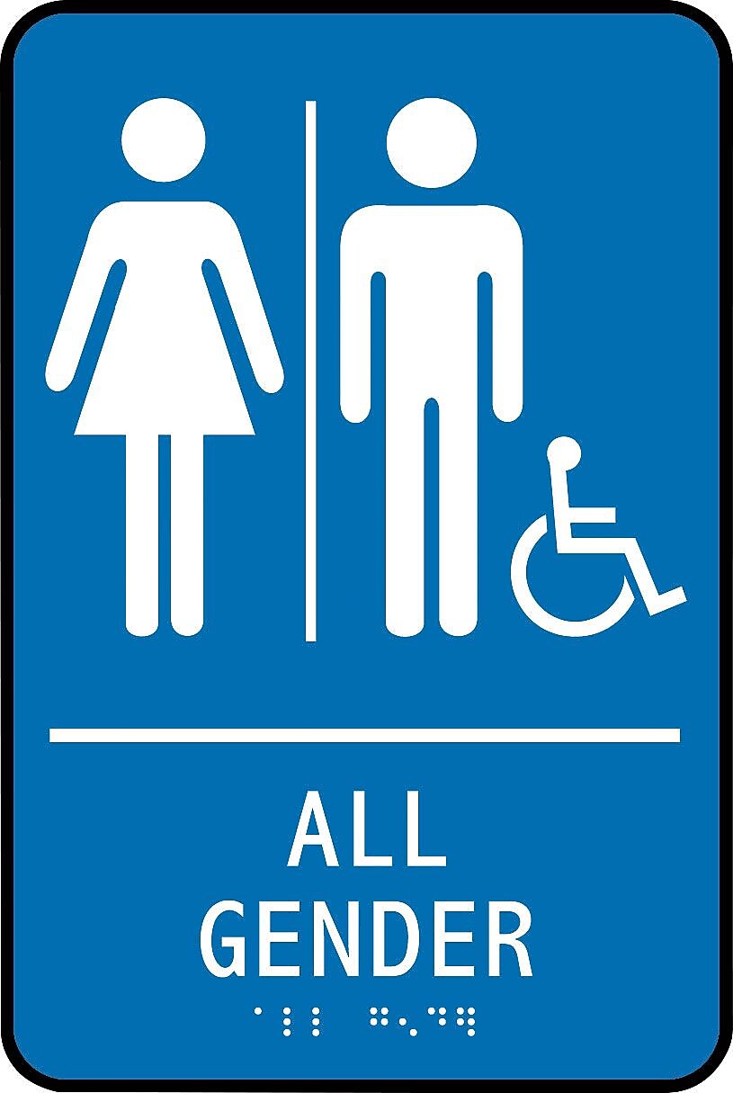 Accuform ADA Braille Sign, ALL GENDER W/Graphic, 9" x 6", Plastic, Blue (PAD111BU)