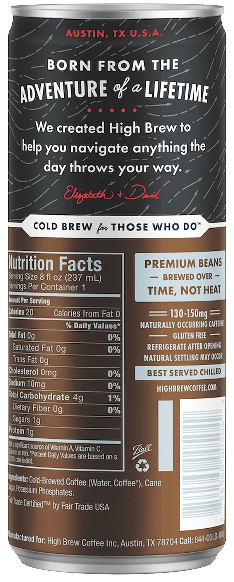 High Brew Coffee, Black & Bold, 8 Oz., 12/PK