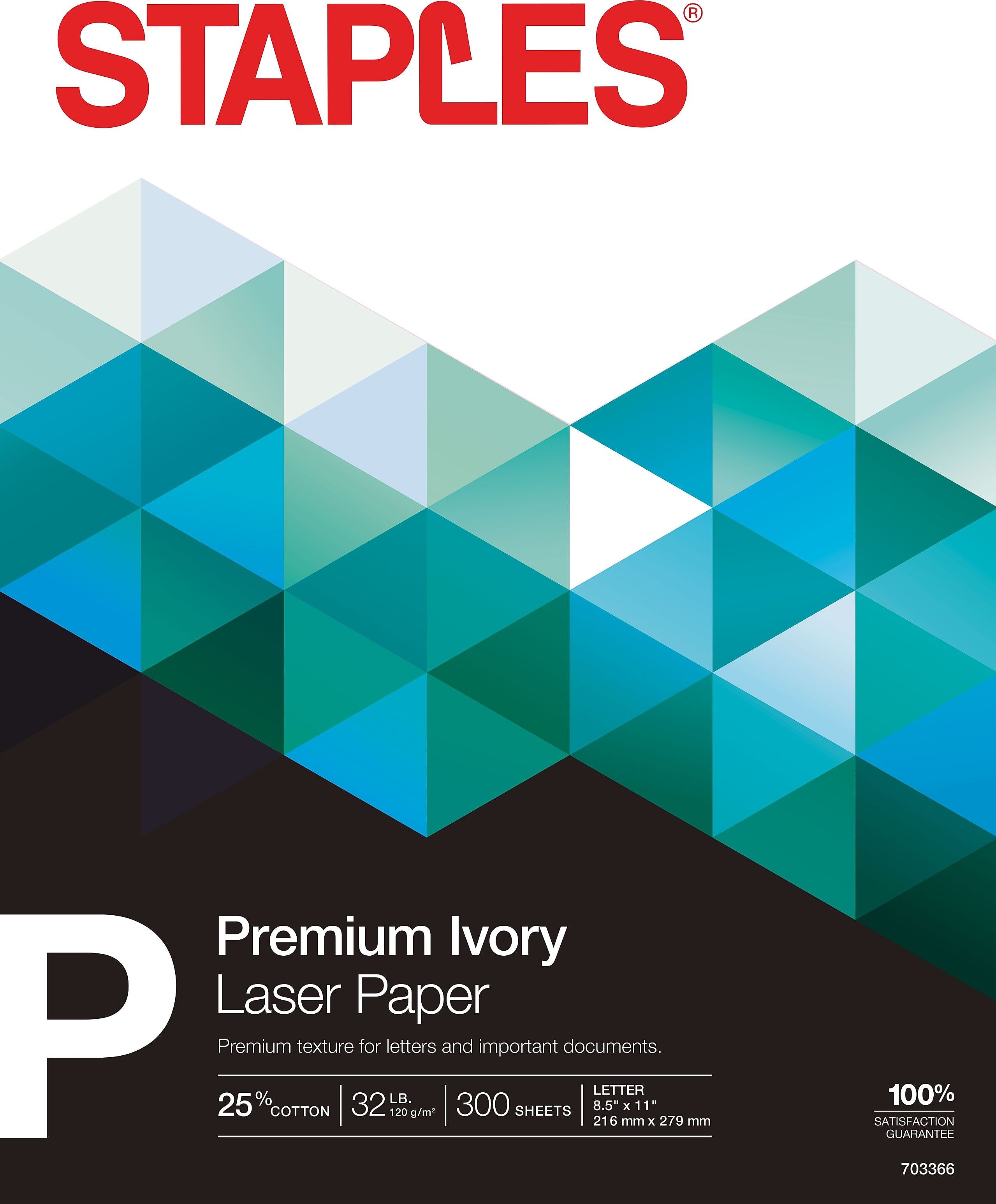 Staples 30% Recycled 8.5" x 11" Multipurpose Paper, 32 lbs., 100 Brightness, Ivory, 300/Pack (358C-STP)