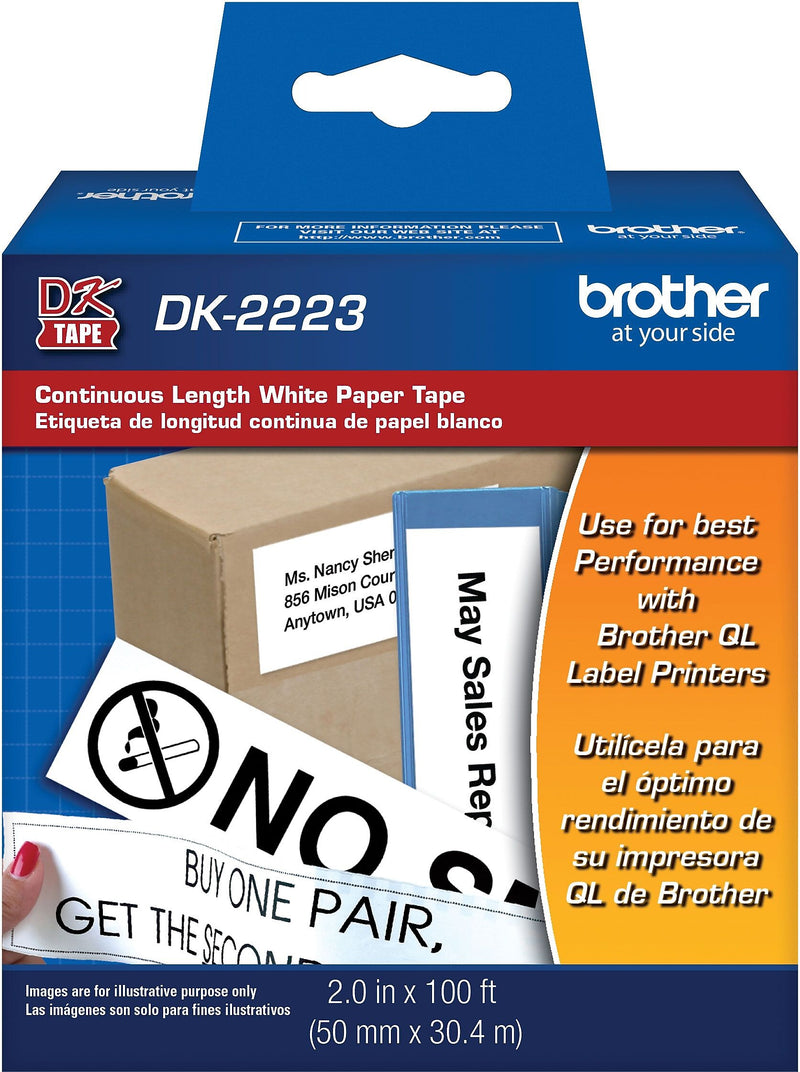 Brother DK-2223 Wide Width Continuous Paper Labels, 2" x 100', Black on White (DK-2223)