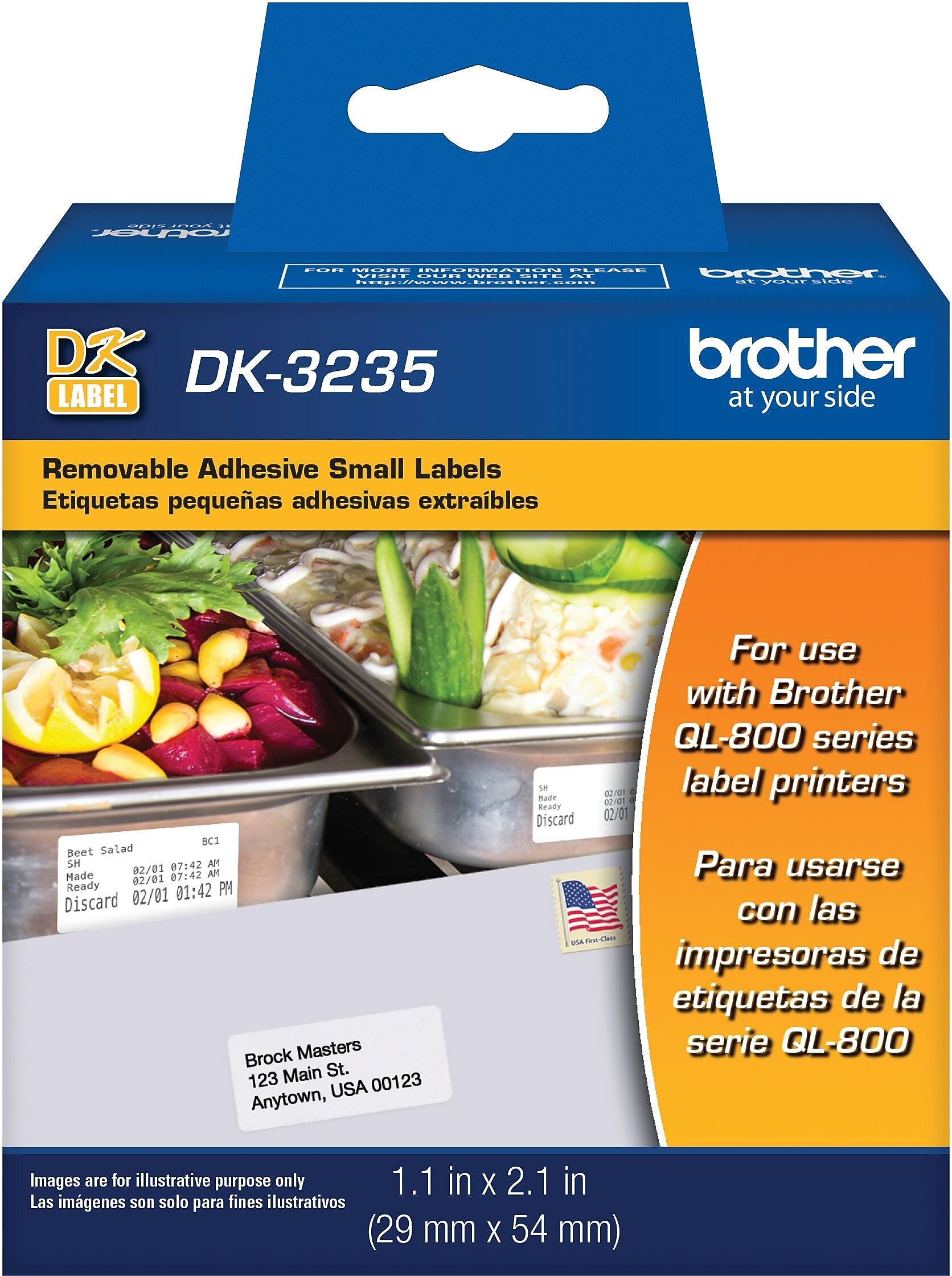 Brother DK-3235 Removable Adhesive Paper Labels, 2-1/10" x 1-1/10", Black on White, 800 Labels/Roll (DK-3235)