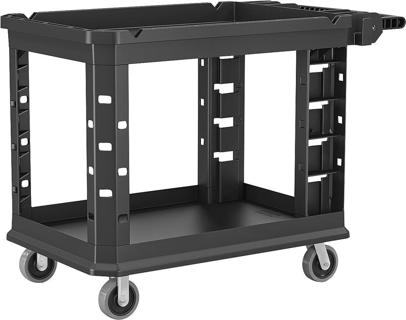 Suncast Commercial 2-Shelf Plastic/Poly Mobile Utility Cart with Swivel Wheels, Black (PUCSD2645)