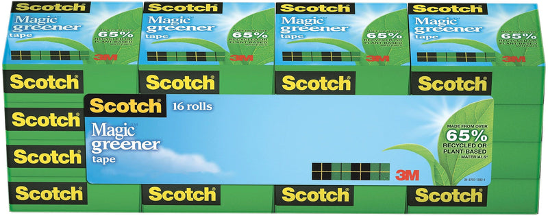 Scotch Magic Greener Invisible Clear Tape Refill, 0.75" x 25 yds., 1" Core, Clear, 16 Rolls/Pack (MMM81216P)