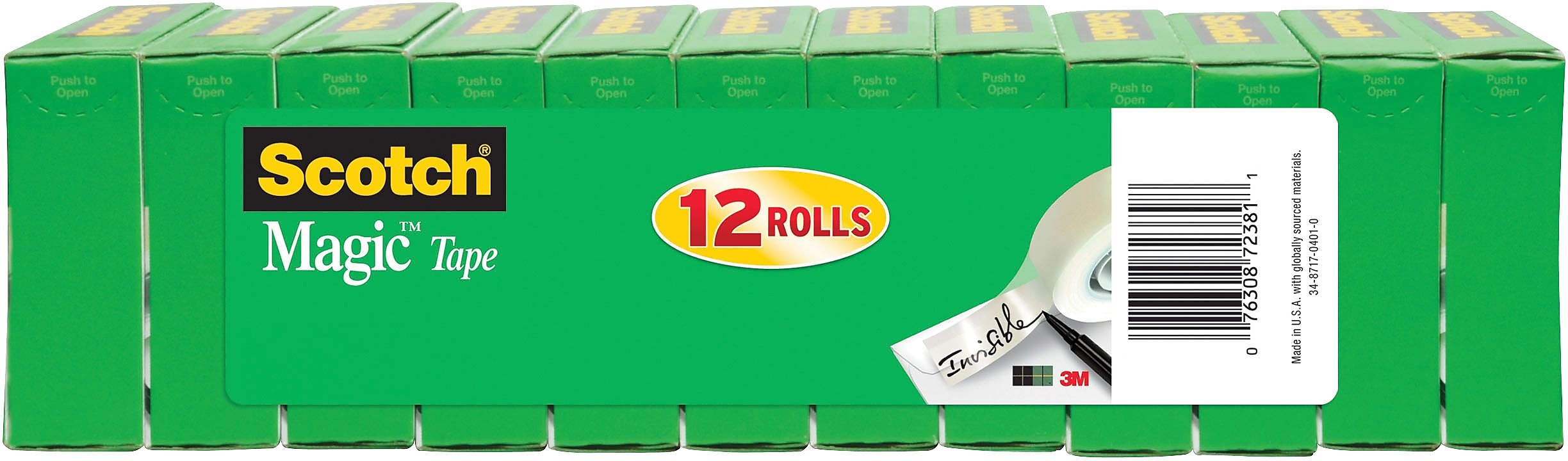 Scotch Magic Invisible Clear Tape, 0.75" x 27.77 yds., 1" Core, Clear, 12 Rolls/Pack (810K12CASE)