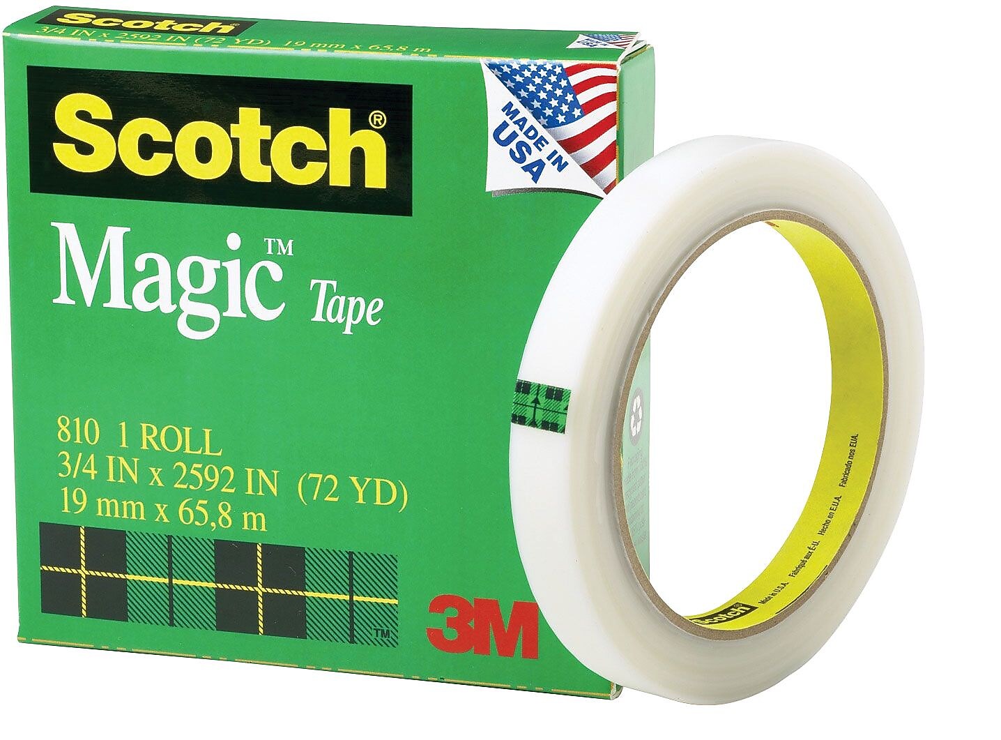 Scotch® Magic Tape, Invisible, Write On, Matte Finish, 3/4" x 72 yds., 3" Core, 12 Rolls (810-3/4X72-12PK)