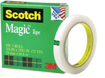 Scotch® Magic Tape, Invisible, Write On, Matte Finish, 3/4" x 72 yds., 3" Core, 12 Rolls (810-3/4X72-12PK)