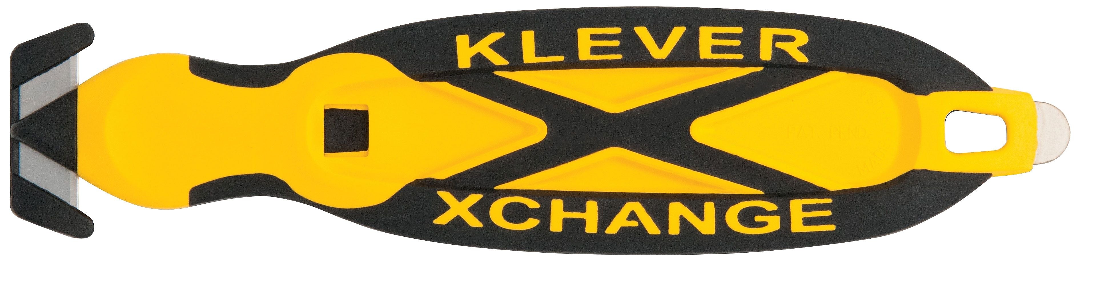 Klever X-Change 2-Sided 6-1/2" Safety Cutter, Yellow/Black Soft Touch Ergonomic Handle, Replaceable Blade Head, 12/Box