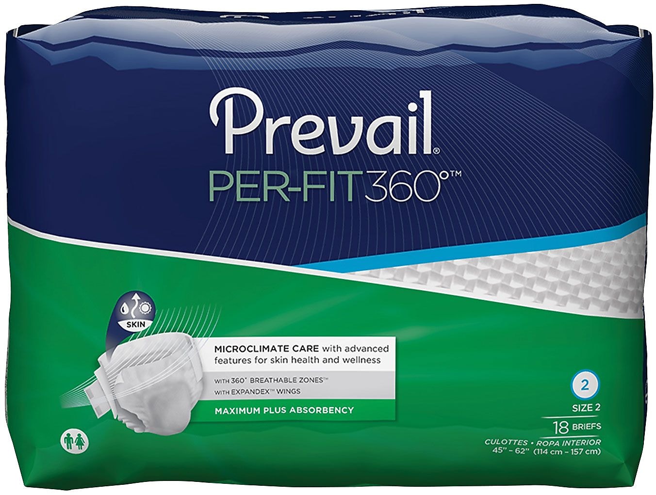 Prevail® Per-Fit 360™ Briefs, Maximum Plus Absorbency, Size 2, 72/CT