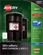 Avery UltraDuty GHS Chemical Labels for Pigment-Based Inkjet Printers, Waterproof, 8-1/2" x 11", 50/Box (60521)