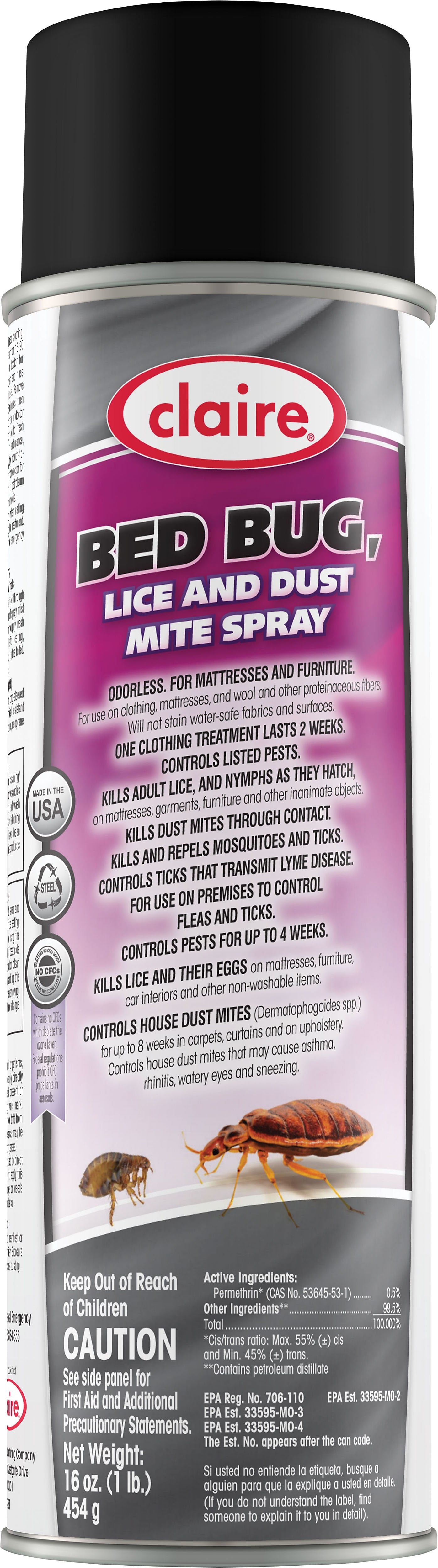 Claire Bed Bug, Lice and Dust Mite Spray, 16 oz. (CL-006)