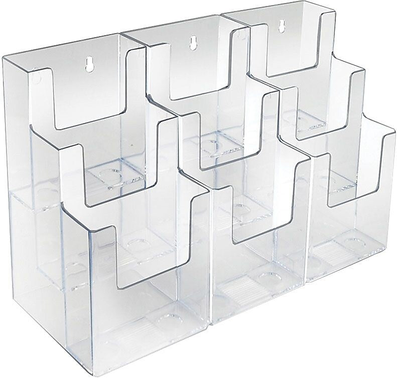 Azar Brochure Holder, 13.125" x 9", Horizontal, Desktop/Wall, Clear, Acrylic, 2/Pack (AZA252817)