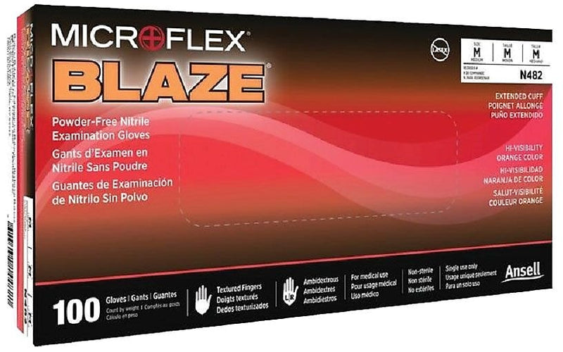 Ansell Blaze® Hi-Viz Orange Nitrile Exam Gloves, Powder-Free, Size Large, 100/BX (748-N483)