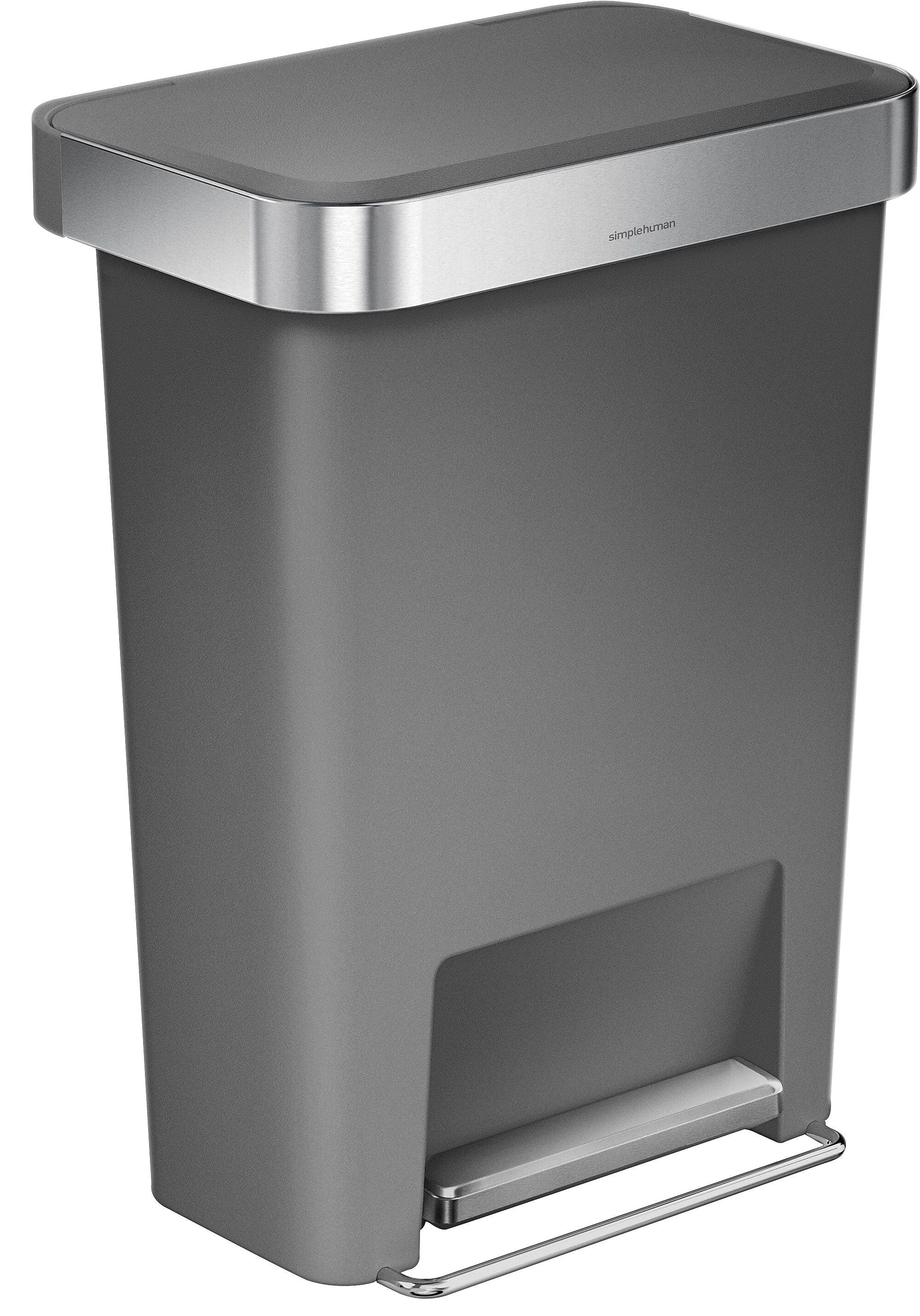 simplehuman Plastic Step Trash Can, Gray And Silver, 12 Gal. (CW1386)