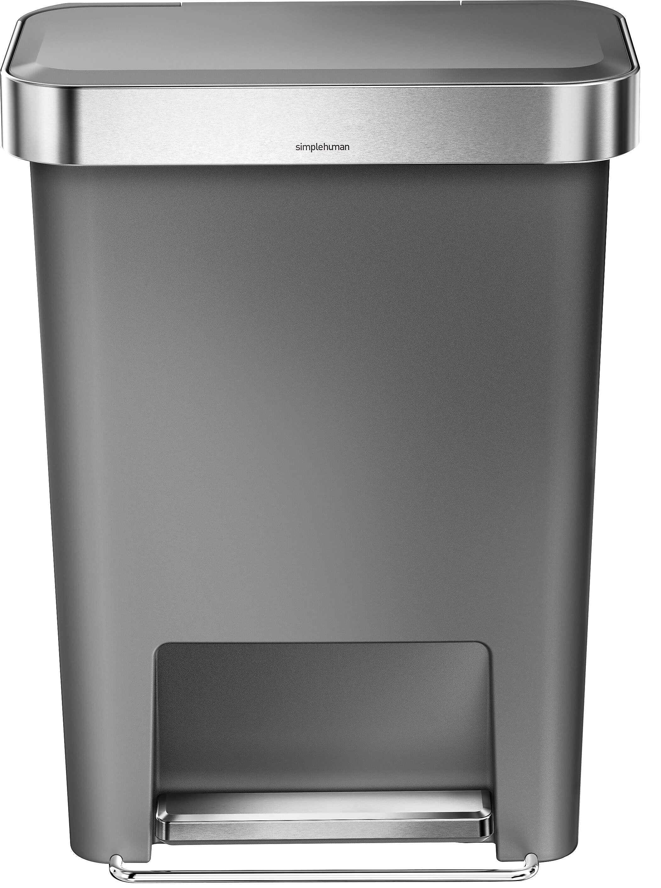 simplehuman Plastic Step Trash Can, Gray And Silver, 12 Gal. (CW1386)