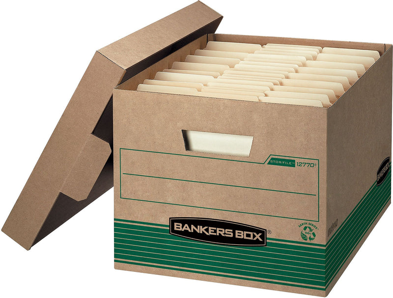 Bankers Box Stor/File Medium-Duty FastFold File Storage Boxes, Lift-Off Lid, Letter/Legal Size, Brown, 20/Pack (1277008)